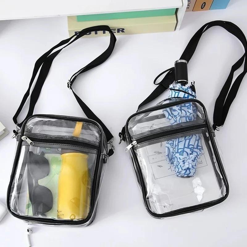 Portable Transparent PVC Shoulder Bag Unisex Clear Crossbody Handbag with Front Pocket Waterproof Lightweight Casual Daily Use