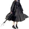 Japanese Sweet Lolita Dress Long-Sleeve Plus-Size High-Waisted Black Midi Dress Tummy-Control Pleated Swing A-line Skirt