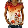 Women's Casual V-Neck Short Sleeve Top with Maple Leaf Print