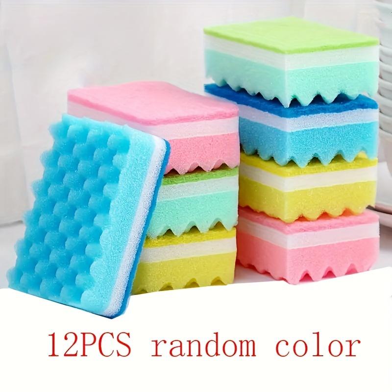 Wood Pulp Cotton Wavy Cleaning Sponges, High Density 3 Layer Kitchen Dishwashing Scouring Pads, Random Colors, 5 Pcs 6 Pcs 12 Pcs