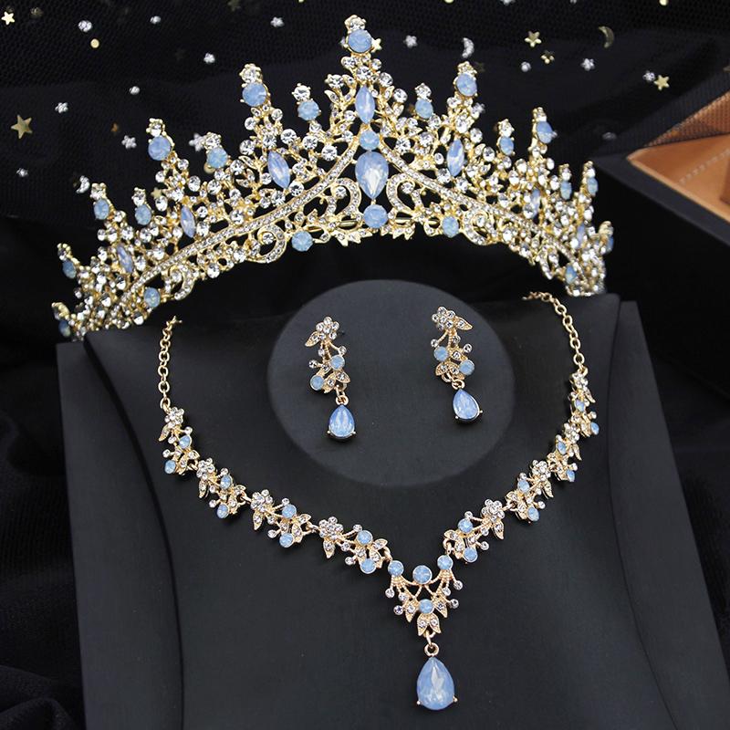 Bridai Crown Jewelry Sets for Women 3 Pcs Tiaras with Necklace Earrings Set Wedding Dress Prom Costume Accessory