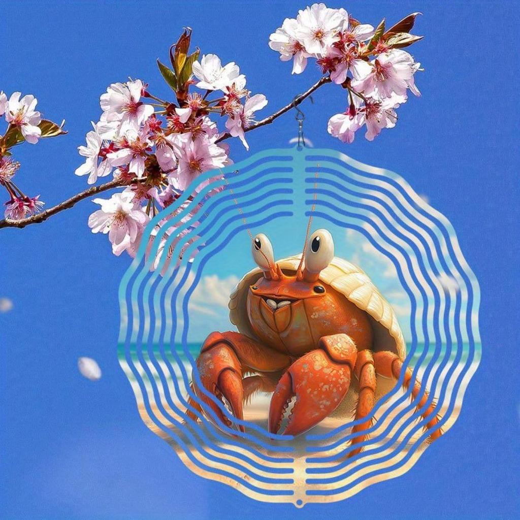 Metal Hermit Crab Wind Chime with Mandala Design Vibrant Orange Yellow Color for Garden Patio Indoor Outdoor Decor All Season Gift