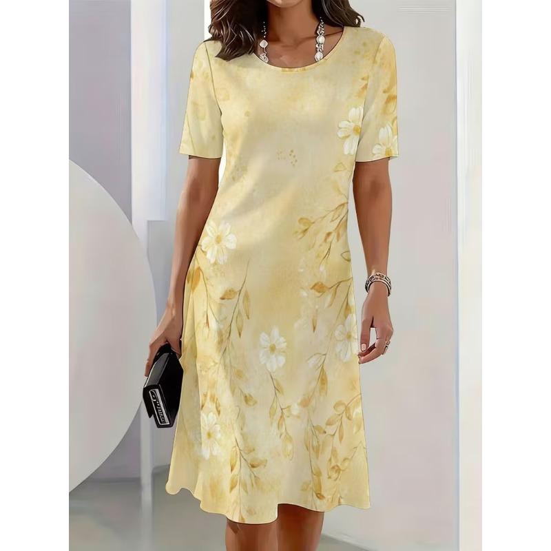 Women's Bohemian Floral 3D Print A-Line Dress with Short Sleeves Vibrant Multicolor Flower Pattern Female Clothing Casual Dress