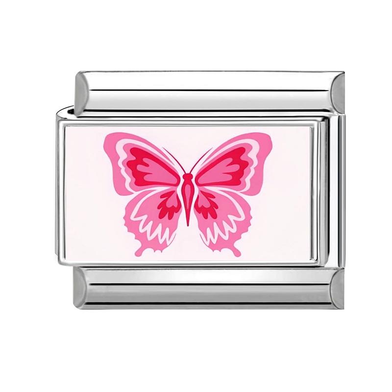 

Fashion Pink Series Sun Lips Flower Girls Eyes Cat Love Italian Charm Links Fit 9mm Stainless Steel Bracelet DIY Making Jewelry