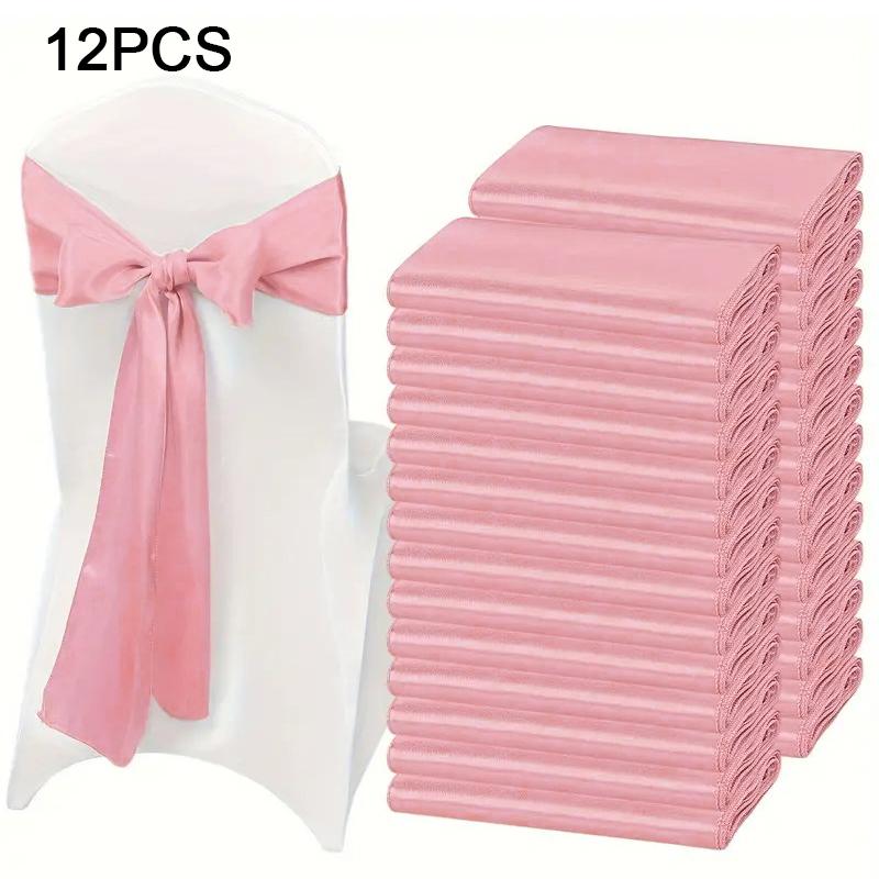 

12 шт. атласные украшения для дома, кухни, декоративные чехлы для стульев с бантом, свадебные, однотонные, для стульев на День благодарения, банкетные, несколько цветов 12pcs розовый