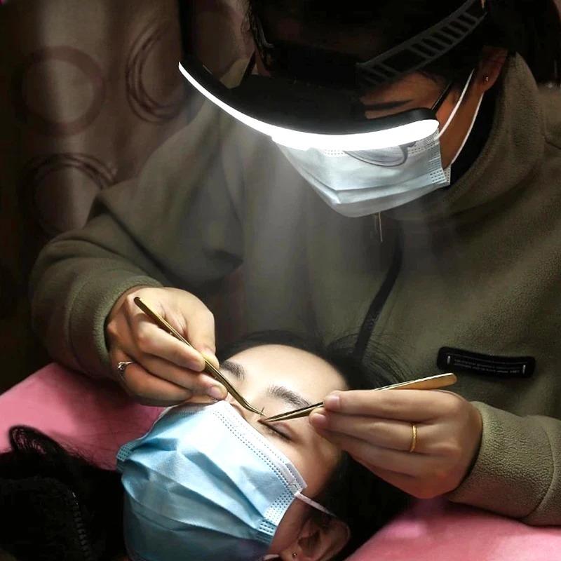 LED Wimpernlicht Stirnlampe Wiederaufladbar Wimpernverlängerung Veredelungslampe Augenschutzlicht Schattenloses Nageldesign Augenbrauen Lippen Tattoo