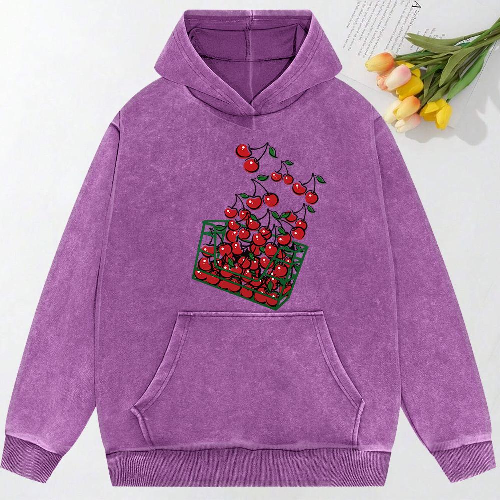 

Корзина вишен Принт Выстиранный Стритвир Женская Мода Толстовки Осень Хлопковая Толстовка Одежда Оверсайз Унисекс 3XL