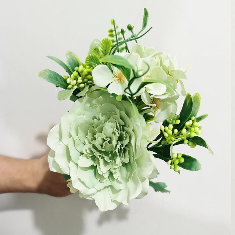 1 Blumenstrauß, künstliche Blumen, Seide, Kamelie, Pfingstrose, Mini-Hochzeitsblumenstrauß, Heim-Party-Dekoration