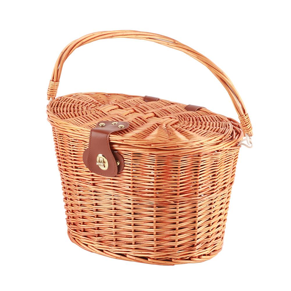 

Корзина для велосипеда спереди, плетеная, со складной крышкой, металлический замок, корзина для шоссейного велосипеда, сделанная вручную из натурального ротанга