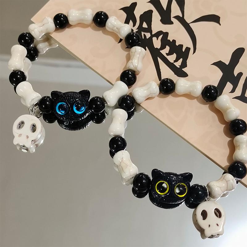 Cute Versatile Black Cat Bracelet For Women Men Cartoon Animal Beaded Bracelets Couple Jewelry Accessories Gifts