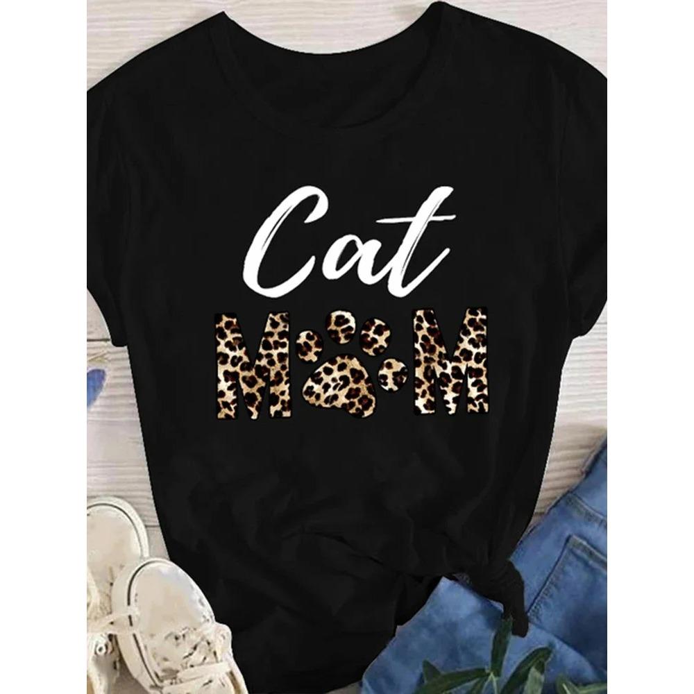 Cute Cat Animal Cartoon Print Graphic Women T Shirt Cartoon Graphic Printed Ladies T-shirt Casual Woman Shirt Kawaii Tee Shirt