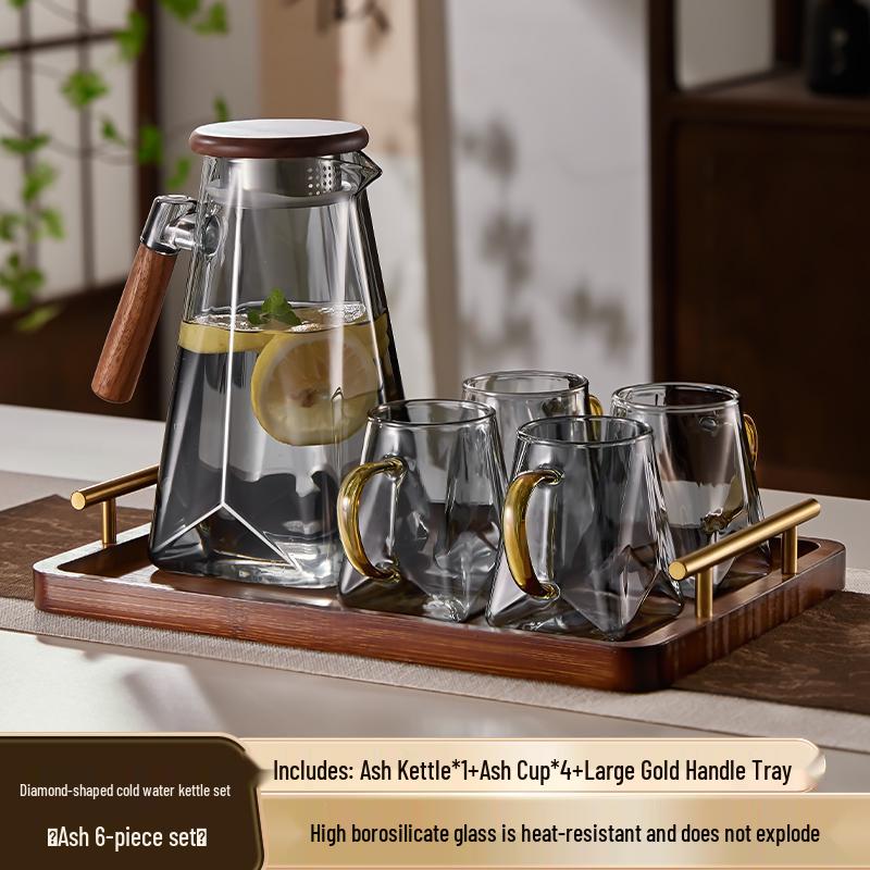 Yagang High-Temperature Resistant Glass Kettle Set for Tea, Living Room Cold Water Kettle Cup Set