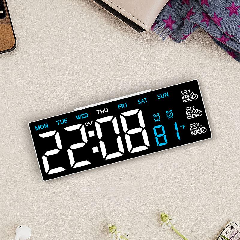 Digital Alarm Clock TEMP Date Week 3 Medication Reminders 2 Alarm 3 Levels Brightness USB Output Charging Port 12/24H LED Clock
