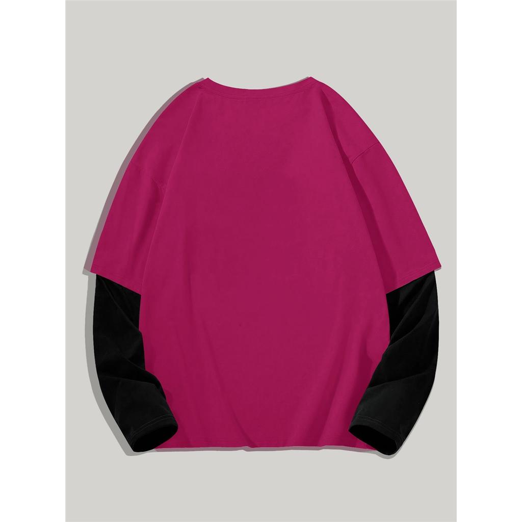 Gotisches Dunkles Muster Bedrucktes Herren Sommer Lässiges Langarm Color-Blocking T-Shirt