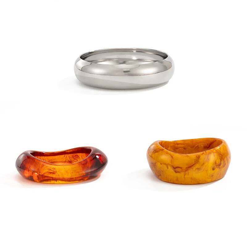 SHIXIN 3 Styles Retro Brown Thick Resin Acrylic Wide Bangle Bracelet for Women Simple Irregular Geometric Stackable Bangle New