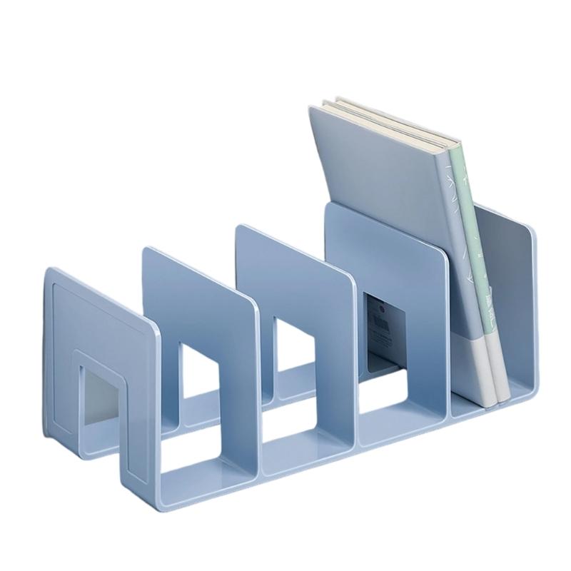 Acrylic Book End for Shelves 4 Compartments Book End Desk Book Stopper Magazine Stand Space Saving Book Organiser