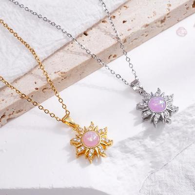 Fashion Bling Zircon Sunflower Pendant Necklace for Women Girls Stainless Steel Chain Sun Jewelry Accessories Gifts for Friends