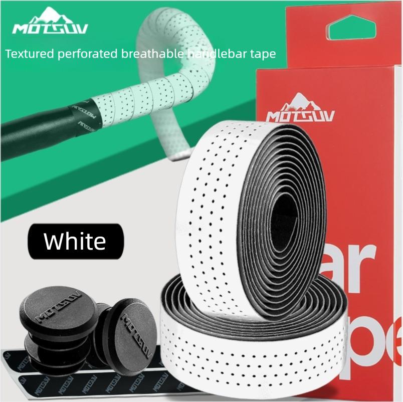 Durable Rubber Bike Handlebar Tape, Perforated Breathable Non-Slip Wear Resistant Bar Strap for Road Bike Outdoor Cycling