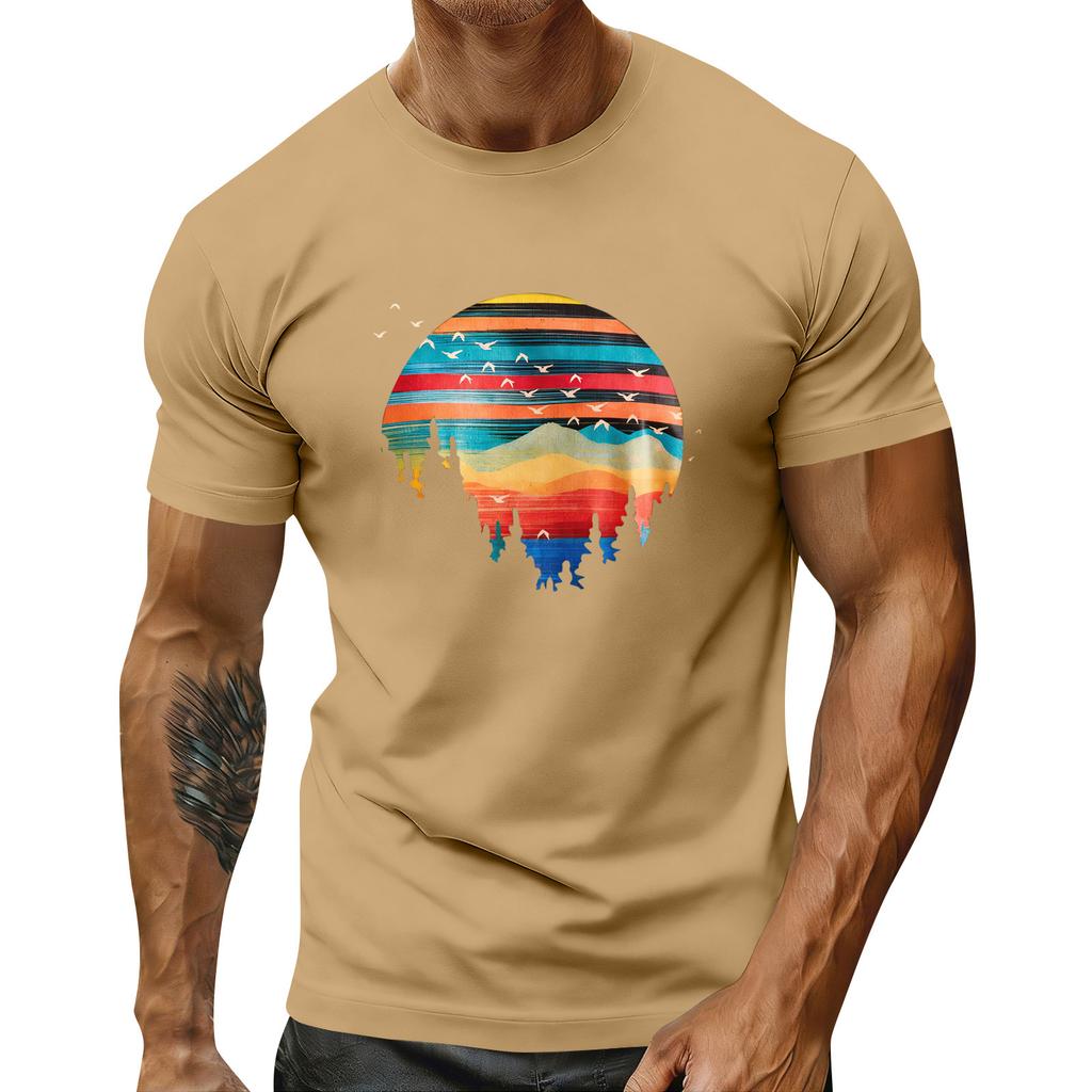 Pánské sváteční tričko s kulatým výstřihem a krátkým rukávem, ležérní sportovní top