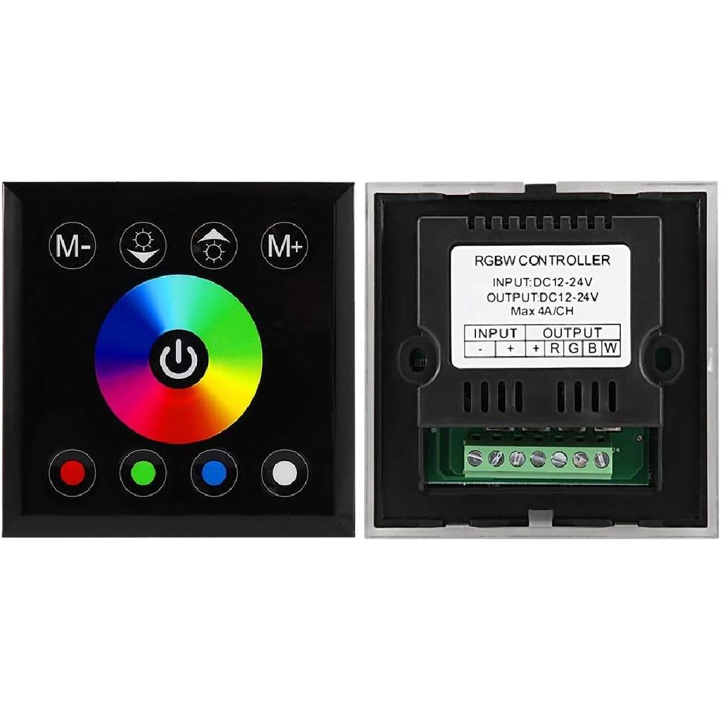 EVTSCAN LED Wall Switch Dimmer, Wall Mounted Colorful RGBW LED Touch Panel Controller Dimmer Switch for LED Strip Light (Black)