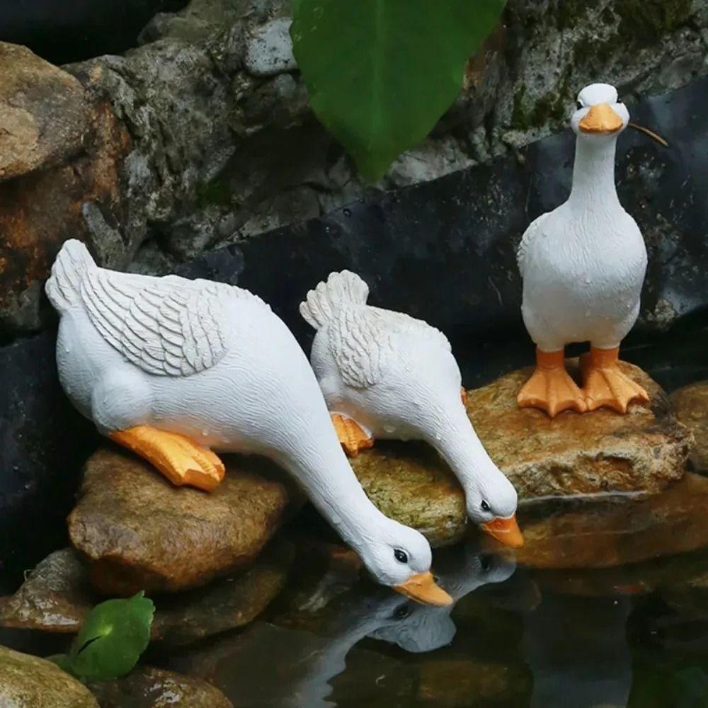 Miniature Garden Statues Cute Yard Ornament Pond Decorative Duck Figurines  Room Fountain