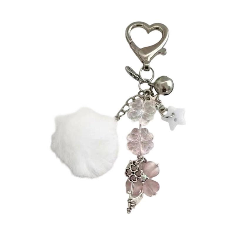 Vintage Four Leaf Grass Charm Keychain With Millennial Star Design Beaded Retro Accessory For Phone Bag Gift