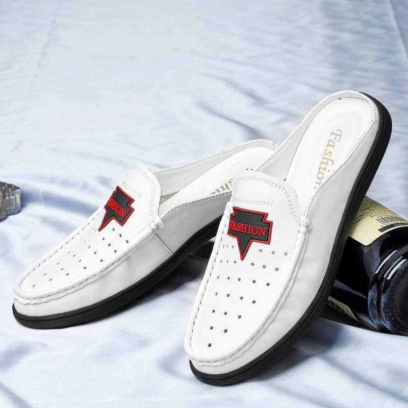 Men'S Sandals Wear Half Slippers For Men Genuine Leather Mens Shoes Summer Breathable Luxury Shoes Casual Loafers Man Moccasins