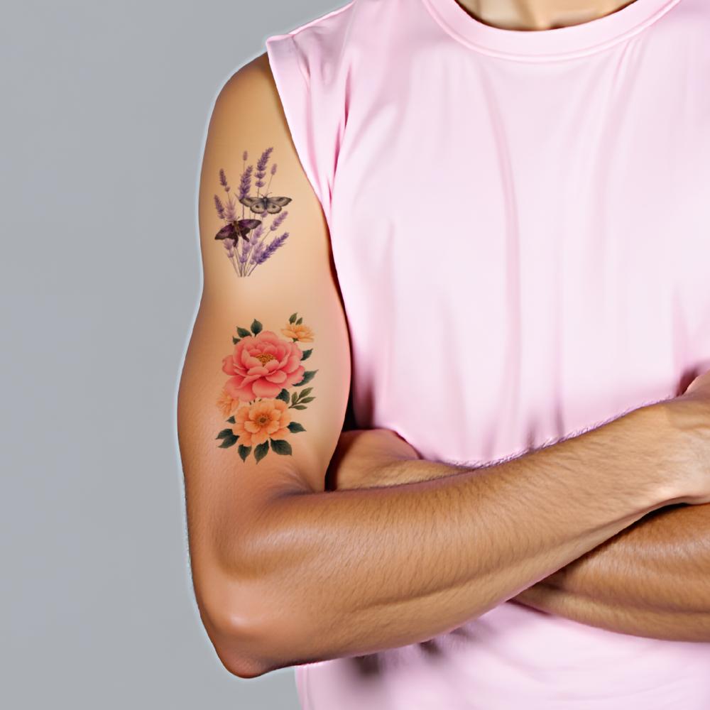 9 peças de Tatuagem Temporária Adesivos de Tatuagem Temporária Lírios Dálias Flores de Cerejeira Para Coxas Braços Masculinos