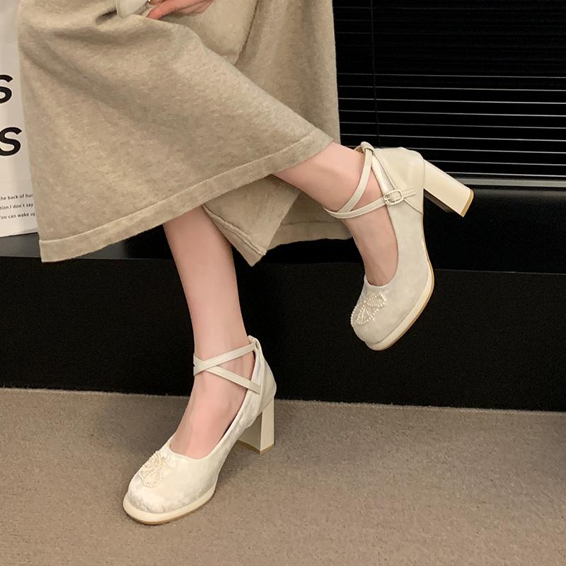 Mode 2024 Lolita Schuhe Damen Mary Janes High Heels Schuhe Damen Plateau Sandalen Weibliche Mode Elegant Kreuzriemen Dicke Absätze Schuhe