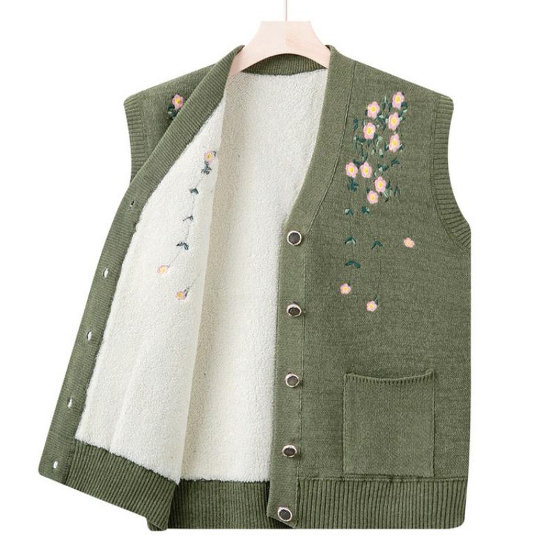 Grandma autumn and winter sweater velvet vest middle old man women's vest old man vest mother winter knitted vest