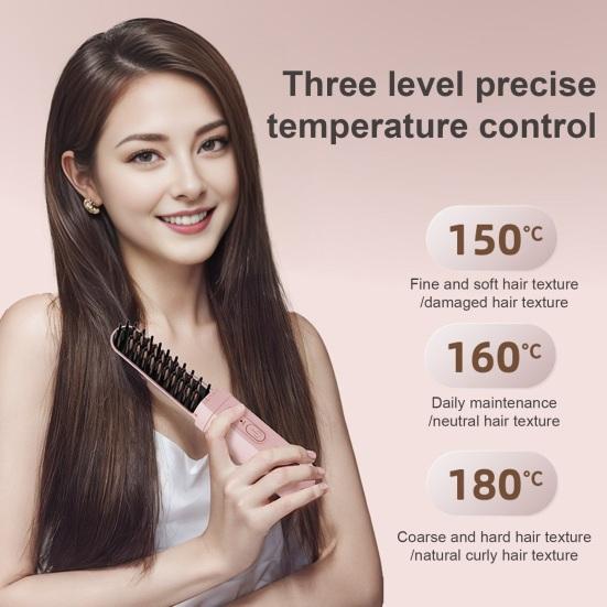 Portable Cordless Hair Straightener Brush 3 Temp Adjustable Fast Heating USB