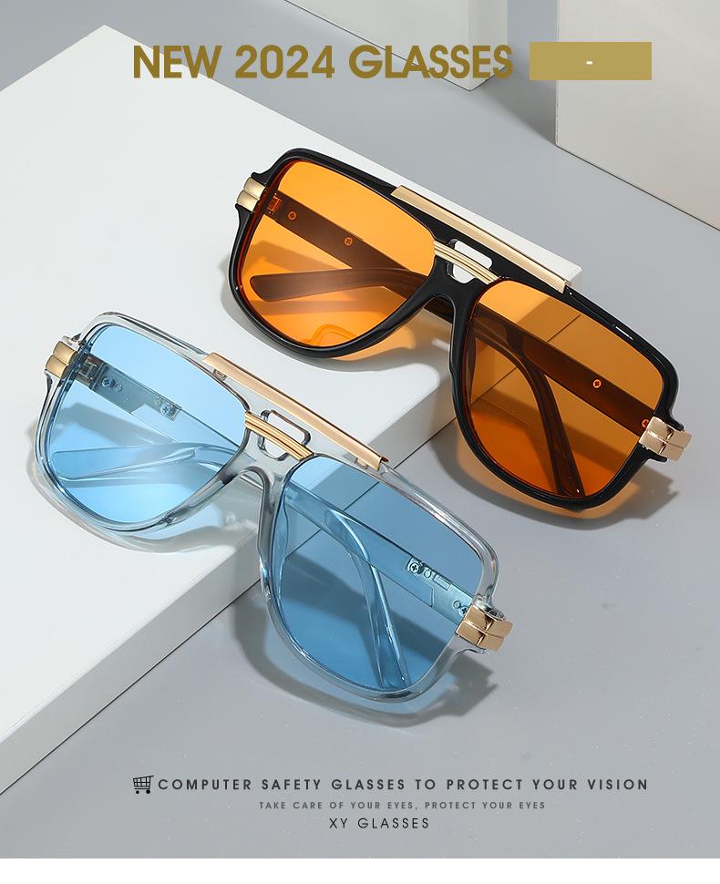 Trendy European-American Retro Square Frame Men's Metal Sunglasses