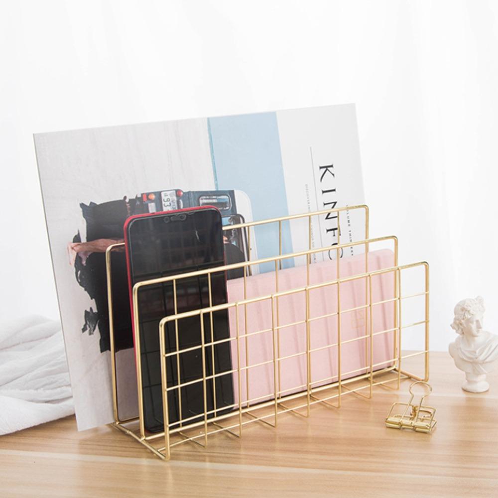 Three Grid Desktop Storage Rack L Shaped Mail Sorter Holder Bookcase Holder For Office Workers