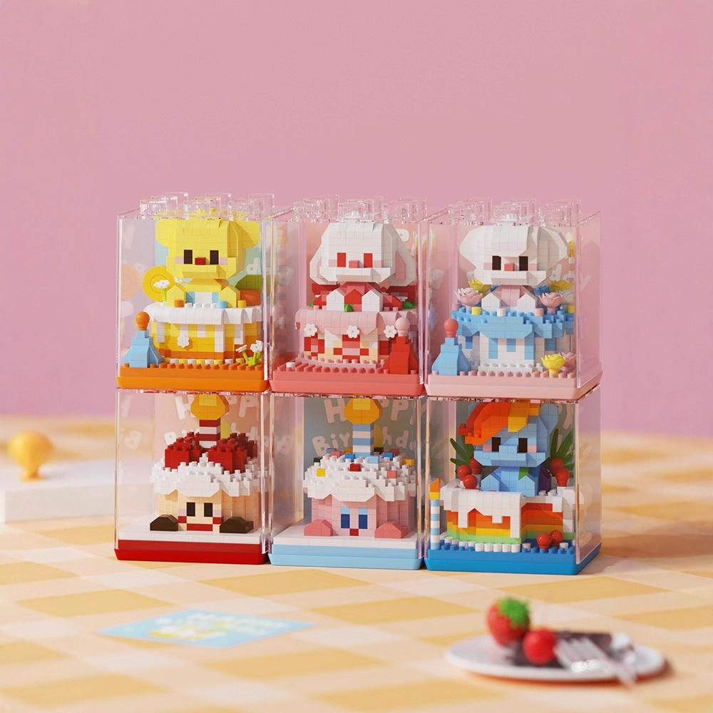 Idea Cartoon Micro Diamond Block Happy Brithday Animals Cake Building Brick Construction Toys Nanobrick Collection For Girl Gift