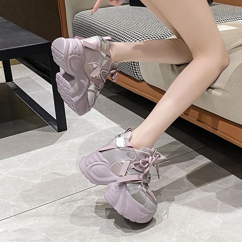 Fashion 9.5CM 2024 Spring Non-slip Outdoor Chunky Sneakers Women Vulcanize Platform Wedge New Autumn Leather Loafer Fashion Comfy Shoes