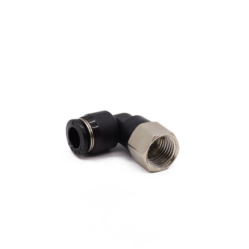 Pneumatic L-Type Elbow Push-in Connector, Black Nickel-Plated Brass, Internal Thread, PLF8-02/6-02, PLF10-04