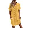 Casual Solid One-Button Mid-Length Loose Short Sleeve Dress for Women