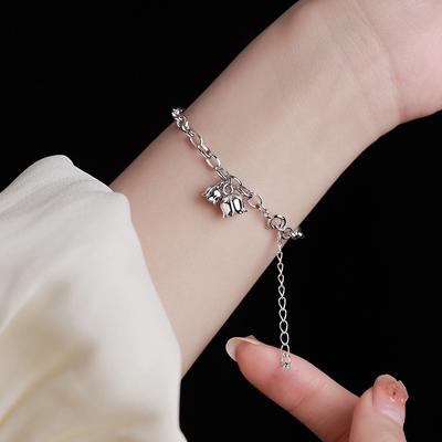 Bracciale in argento Sterling S925 per la tua ragazza, bracciale con fiori dal design alla moda, bracciale con fiori di mughetto retrò
