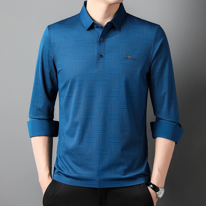 Футболка мужская весенне-осенняя модная бесшовная мужская повседневная рубашка с длинными — фото 8