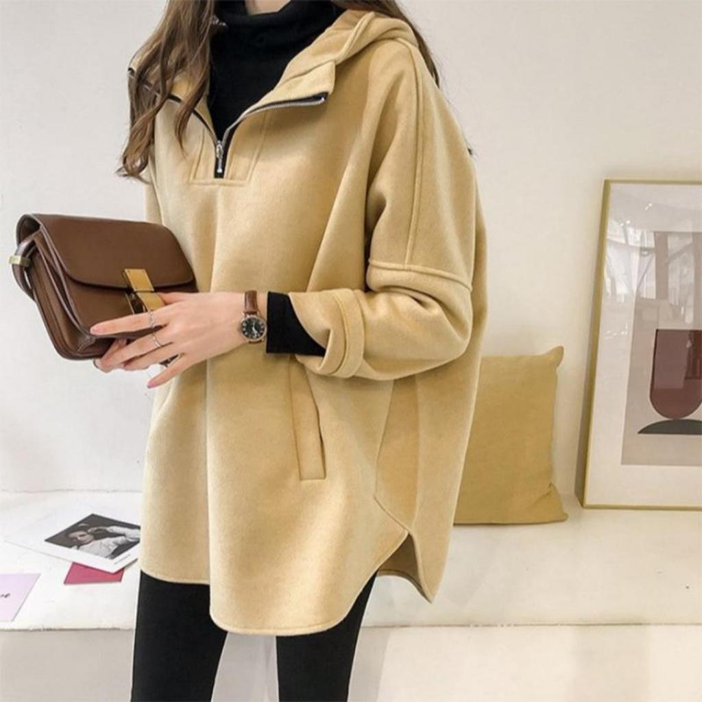Voľná ​​mikina s kapucňou, dámsky pulóver s dlhým rukávom, zahustená bunda