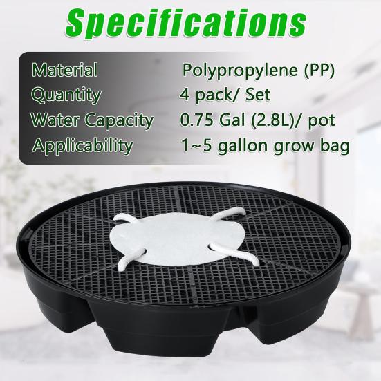 4Pcs Flower Pot Base Self-Watering Tray Set Elevated Plant Panels with Mesh Holes Prevent Over/Under Watering Plant Tray