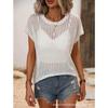 Women Hollow Out Round Neck Sleeveless Sheer Knitted Pullover Casual Sweater