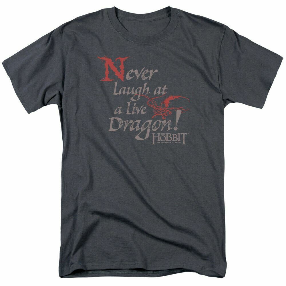 The Hobbit Never Laugh T Shirt Mens Licensed Fantasy Movie Tee Charcoal XL