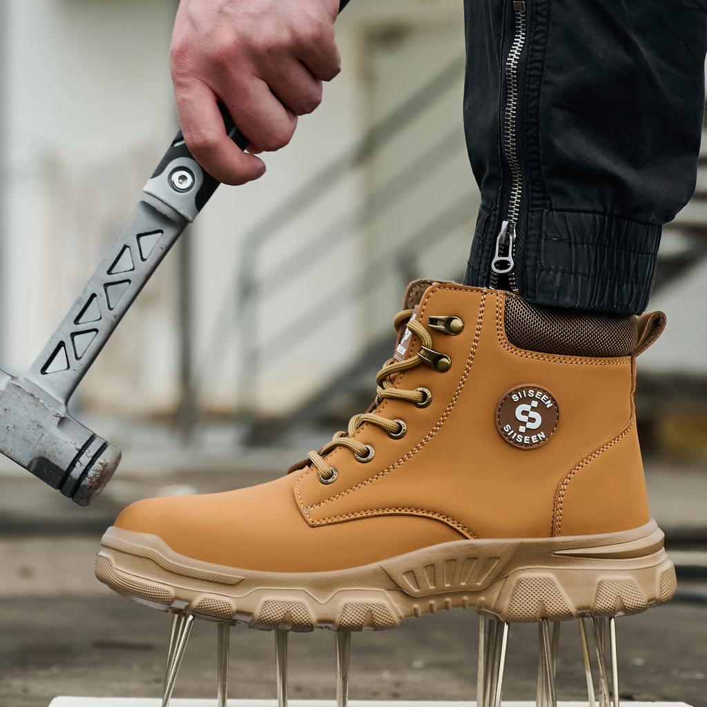 Men's Safety Shoes Steel Toe Anti- Crush Resistant Kevlar Outdoor Work Boots Lightweight Mid-Cut Boots for Industrial Use