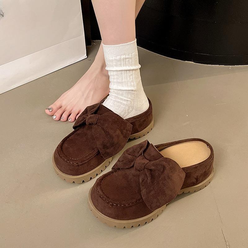 Мода Мода Баотоу Тапочки Осень Новые Круглый Носок Глубокий Вырез Бант Замша Мягкая Подошва Нескользящие Туфли-Лодочки 37 4198₽