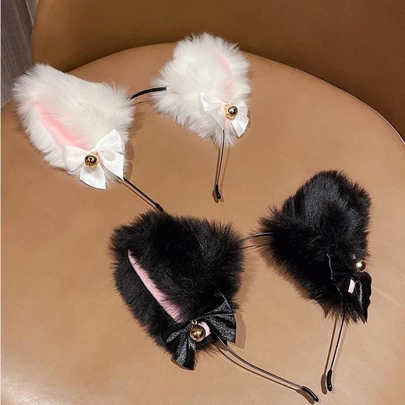 Cross-border Cat Ears Bell Headband - Sexy Cat Girl Plush Hair Accessories for Women, Christmas & Halloween