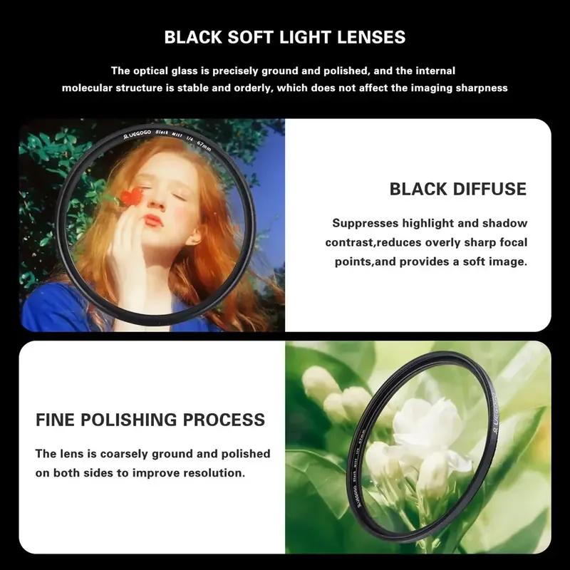 Black Mist 1/4 Black Soft Camera Lens Filters 49mm 52mm 55mm 58mm 62mm 67mm 72mm 77mm 82mm for Canon Nikon Sony Camera Lenses
