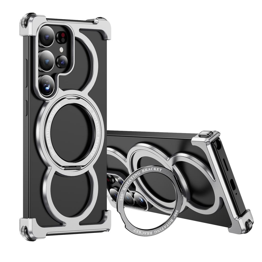 Aluminum Alloy Hollow Heat Dissipation Phone Case, for Samsung S26 S25 S24 S23 Ultra Magnetic Frameless Rotating Bracket Case