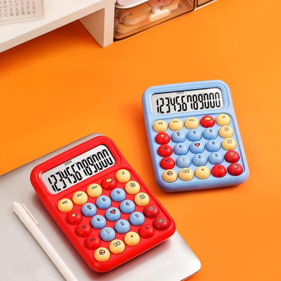 Cartoon Calculator with 12-Digit LCD Screen & Color-Coded Mechanical Keys Cute Desktop Calculator Portable Calculator for Office School Home