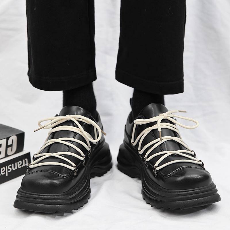 Thick Soled Trendy Fashion Designer Style Shoes Adolescents and Adults Leather Shoes Height Increasing Casual Outdoors Shoes Men